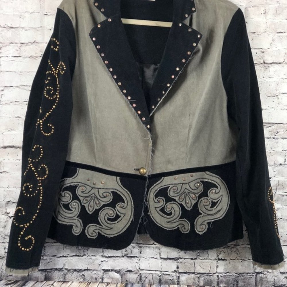 Basil & Maude Black & Grey Corduroy Beaded Jacket Size XS